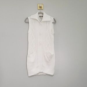 The Territory Ahead Sweater Vest Women XS White Sleeveless Long Cardigan Pockets